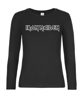 IRON MAIDEN - Logo White - čierne dámske tričko s dlhými rukávmi