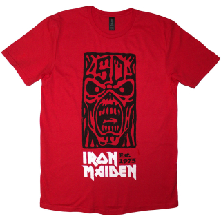 IRON MAIDEN - Est. 1975 Stamp Logo Black (Red) - červené pánske tričko