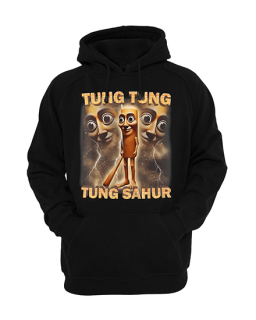 TUNG TUNG TUNG SAHUR - čierna pánska mikina KLOKANKA