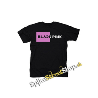 BLACKPINK - Pink Square Crest B&W - čierne detské tričko