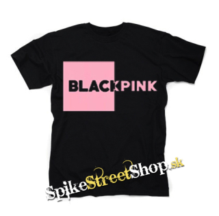 BLACKPINK - Pink Square Crest - čierne detské tričko