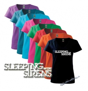 SLEEPING WITH SIRENS - biele logo - farebné dámske tričko