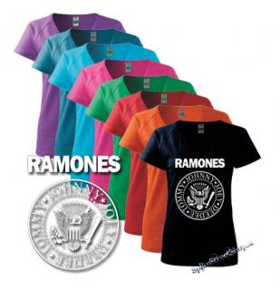 RAMONES - White Logo - farebné dámske tričko