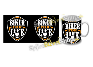 Hrnček BIKER FOR LIFE - Skull Logo Crest NA ČIERNE