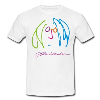 JOHN LENNON - Face & Signature - biele pánske tričko (-40%=Výpredaj)