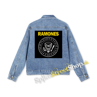 RAMONES - Yellow Logo White Symbol - štvorcová chrbtová nášivka