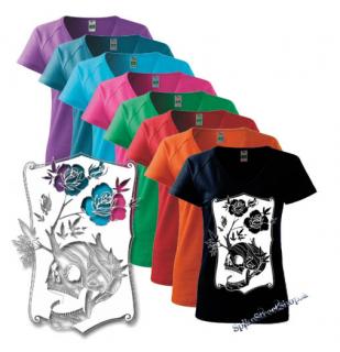 SKULL FLOWER - farebné dámske tričko