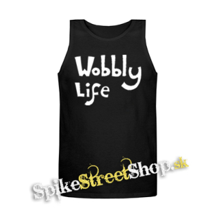 WOBBLY LIFE - Logo White - Mens Vest Tank Top - čierne tielko