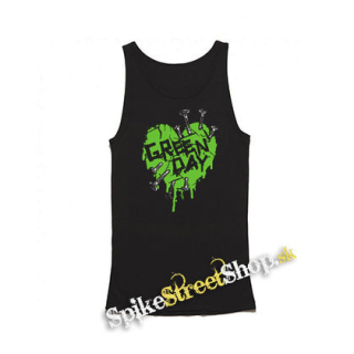 GREEN DAY - Green Heart - Mens Vest Tank Top - čierne tielko