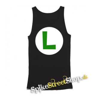 SUPER MARIO - Green Luigi Logo - Mens Vest Tank Top - čierne tielko