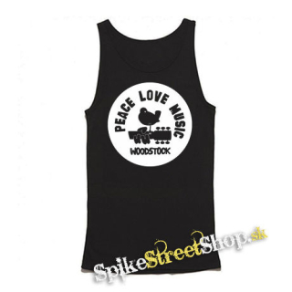 WOODSTOCK - Peace Love Music - Mens Vest Tank Top - čierne tielko