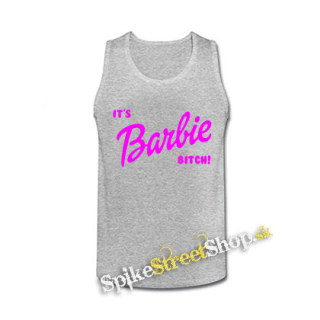 ITS BARBIE BITCH - Logo Ruzove - šedé pánske tielko