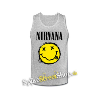 NIRVANA - Yellow Black Smile - šedé pánske tielko