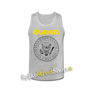 RAMONES - Yellow Logo White Symbol - šedé pánske tielko