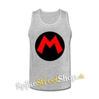 SUPER MARIO - Red Logo Crest - šedé pánske tielko
