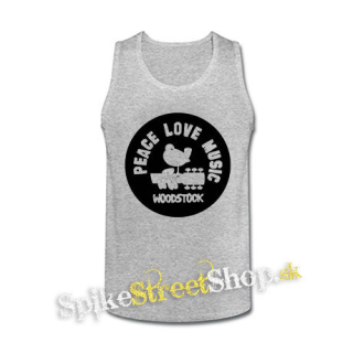 WOODSTOCK - Peace Love Music - šedé pánske tielko