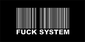 FUCK SYSTEM - široká chrbtová nášivka s rozmerom 33 x 15 cm