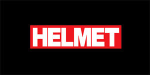 HELMET - Logo Red White - široká chrbtová nášivka s rozmerom 33 x 15 cm