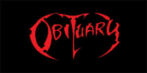 OBITUARY - Red Logo - široká chrbtová nášivka s rozmerom 33 x 15 cm