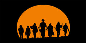 RED DEAD REDEMPTION - Silhouettes Sunset - široká chrbtová nášivka s rozmerom 33 x 15 cm