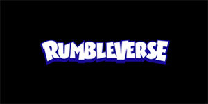 RUMBLEVERSE - Logo Blue - široká chrbtová nášivka s rozmerom 33 x 15 cm