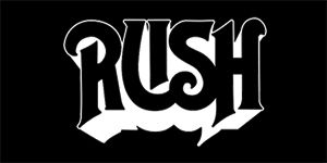 RUSH - Logo White - široká chrbtová nášivka s rozmerom 33 x 15 cm
