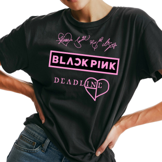 BLACKPINK - Deadline Pink Heart Signature - čierne pánske tričko