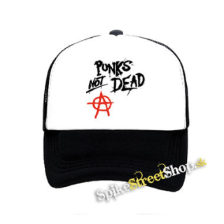 ANARCHY - Punks Not Dead - čiernobiela sieťkovaná šiltovka model "Trucker"