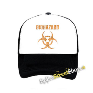 BIOHAZARD - Logo Orange - čiernobiela sieťkovaná šiltovka model "Trucker"