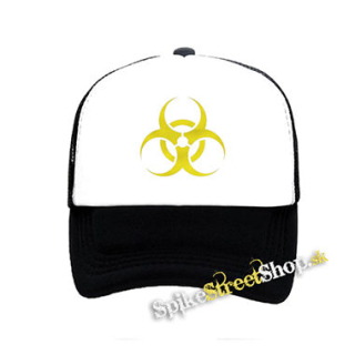BIOHAZARD - Znak - čiernobiela sieťkovaná šiltovka model "Trucker"