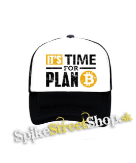 BITCOIN - Its Time For Plan B - čiernobiela sieťkovaná šiltovka model "Trucker"