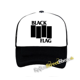 BLACK FLAG - Logo Crest - čiernobiela sieťkovaná šiltovka model "Trucker"