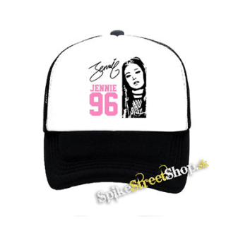 BLACKPINK - Jennie 96 Signature Portrait - čiernobiela sieťkovaná šiltovka model "Trucker"