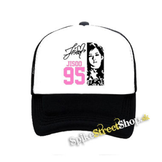 BLACKPINK - Jisoo 95 Signature Portrait - čiernobiela sieťkovaná šiltovka model "Trucker"