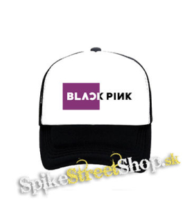BLACKPINK - Pink Square Crest B&W - čiernobiela sieťkovaná šiltovka model "Trucker"