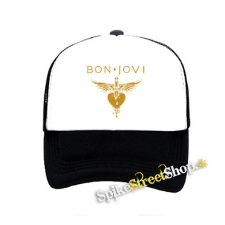 BON JOVI - Yellow Heart - čiernobiela sieťkovaná šiltovka model "Trucker"
