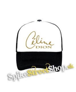 CELINE DION - Logo - čiernobiela sieťkovaná šiltovka model "Trucker"