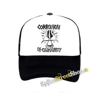CORROSION OF CONFORMITY - Logo Skull - čiernobiela sieťkovaná šiltovka model "Trucker"