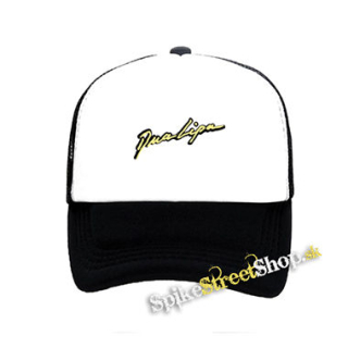 DUA LIPA - Yellow Logo - čiernobiela sieťkovaná šiltovka model "Trucker"