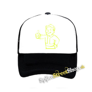 FALLOUT - Vault Boy Green Neon - čiernobiela sieťkovaná šiltovka model "Trucker"