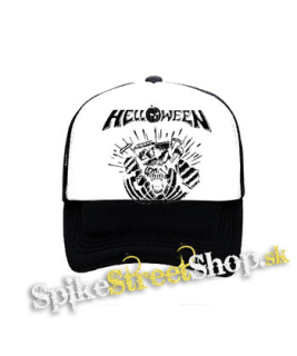 HELLOWEEN - 80' Logo - Metal Pumpkin Head - čiernobiela sieťkovaná šiltovka model "Trucker"