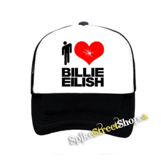 I LOVE BILLIE EILISH - čiernobiela sieťkovaná šiltovka model "Trucker"
