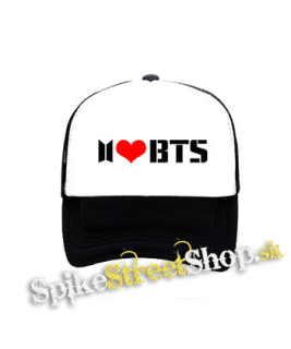 I LOVE BTS - Logo - čiernobiela sieťkovaná šiltovka model "Trucker"