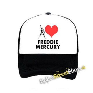 I LOVE FREDDIE MERCURY - čiernobiela sieťkovaná šiltovka model "Trucker"