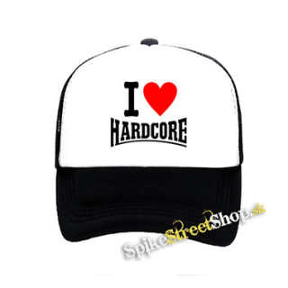 I LOVE HARDCORE na ČIERNE - čiernobiela sieťkovaná šiltovka model "Trucker"