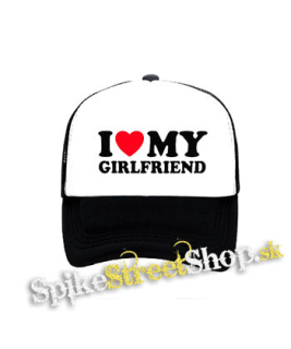 I LOVE MY GIRLFRIEND - čiernobiela sieťkovaná šiltovka model "Trucker"