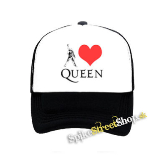 I LOVE QUEEN - čiernobiela sieťkovaná šiltovka model "Trucker"