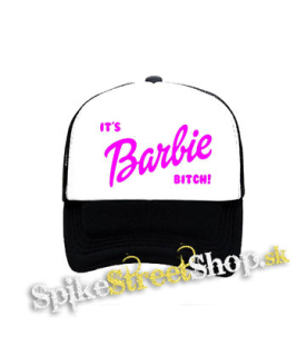 ITS BARBIE BITCH - Logo Ruzove - čiernobiela sieťkovaná šiltovka model "Trucker"