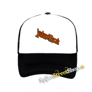 JUDAS PRIEST - Orange Yellow Classic Logo - čiernobiela sieťkovaná šiltovka model "Trucker"