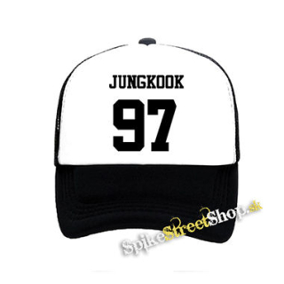 JUNGKOOK - 97 - čiernobiela sieťkovaná šiltovka model "Trucker"